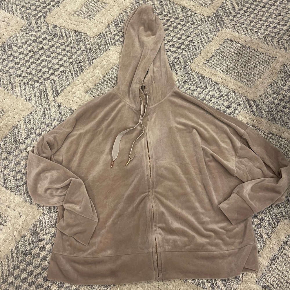 Olive + Oak Velvet Rose Mauve Zip-Up Hoodie Jacket Size Medium